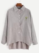 Romwe Grey Dip Hem Embroidered Shirt