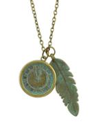 Romwe Leaf And Watch Pendant Necklace