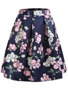 Romwe With Zipper Florals Flare Multicolor Skirt