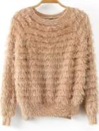 Romwe Dip Hem Fuzzy Camel Sweater
