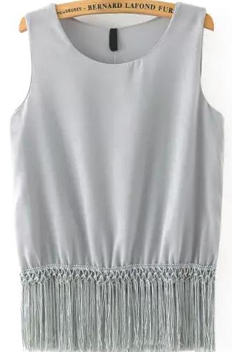 Romwe With Tassel Grey Tank Top