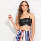 Romwe Faux Leather Crop Cami Top