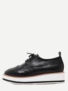 Romwe Black Wingtips Faux Leather Platform Oxford Shoes