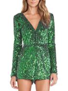 Romwe Deep V Neck Long Sleeve Sequin Romper
