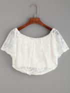 Romwe White Crop Embroidered Mesh Top