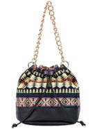 Romwe Colour Drawstring Chain Bucket Bag