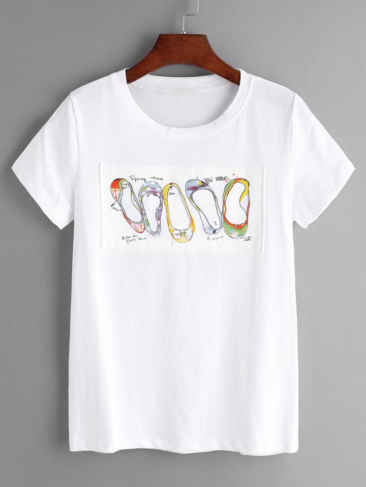 Romwe White Shoes Print T-shirt