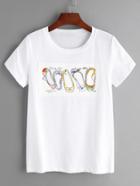 Romwe White Shoes Print T-shirt