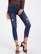 Romwe Raw Hem Ripped Skinny Jeans