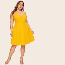 Romwe Plus Surplice Wrap Cami Dress