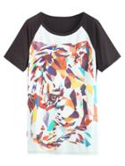 Romwe Color Block Abstract Leopard Print Raglan Sleeve T-shirt