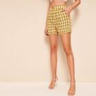 Romwe Button Front Rolled Cuff Plaid Shorts