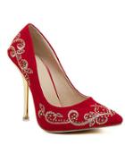 Romwe Red With Diamond Embroidered High Heeled Pumps