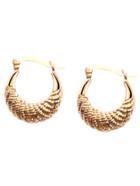 Romwe Gold Plated Spiral Carved Arc Hoop Earrings
