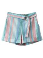 Romwe Multicolor Stripe Elastic Waist Turn Up Shorts