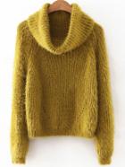 Romwe Green Turtleneck Raglan Sleeve Fluffy Sweater