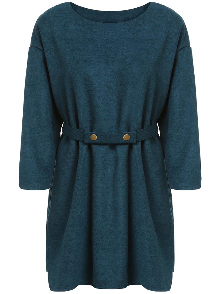 Romwe Round Neck Slit Shift Dress