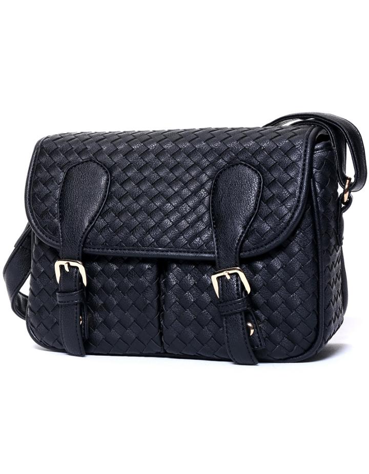 Romwe Black Weave Buckle Pu Bag