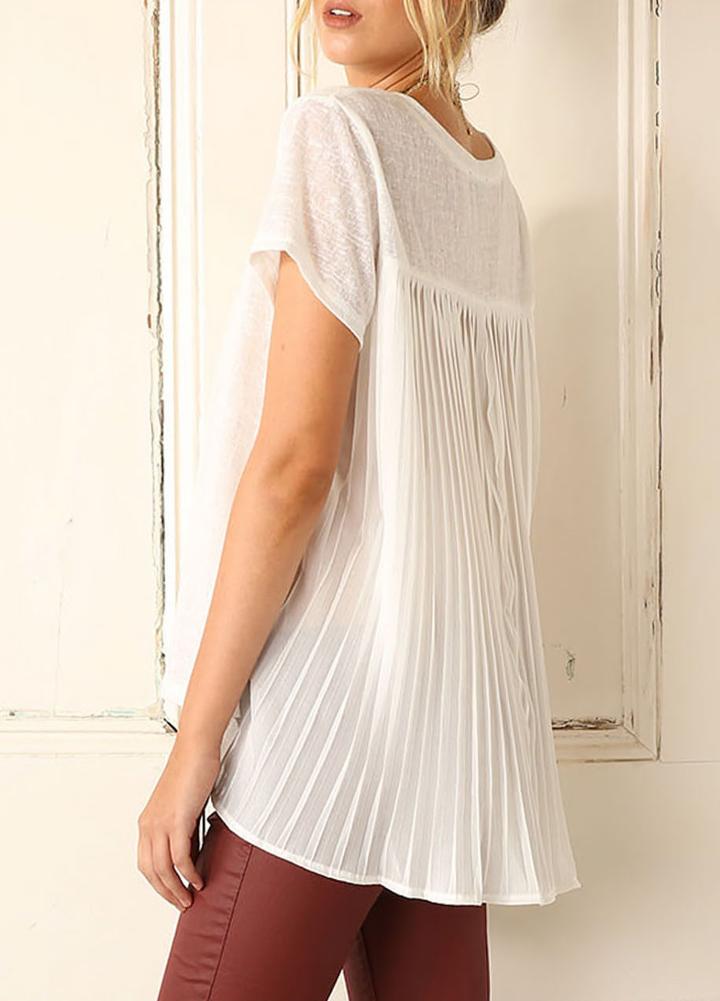 Romwe White Short Sleeve Pleated T-shirt
