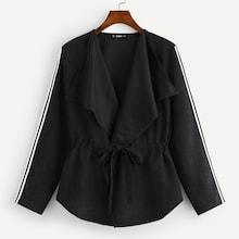 Romwe Waterfall Collar Contrast Sideseam Drawstring Waist Coat