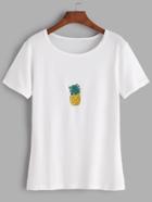 Romwe White Pineapple Embroidered T-shirt