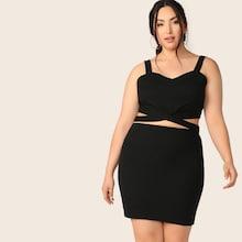 Romwe Plus Crisscross Hem Tank Top & Skirt Set