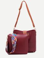 Romwe Burgundy Contrast Buckle Geometric Strap Bag With Crossbody Bag