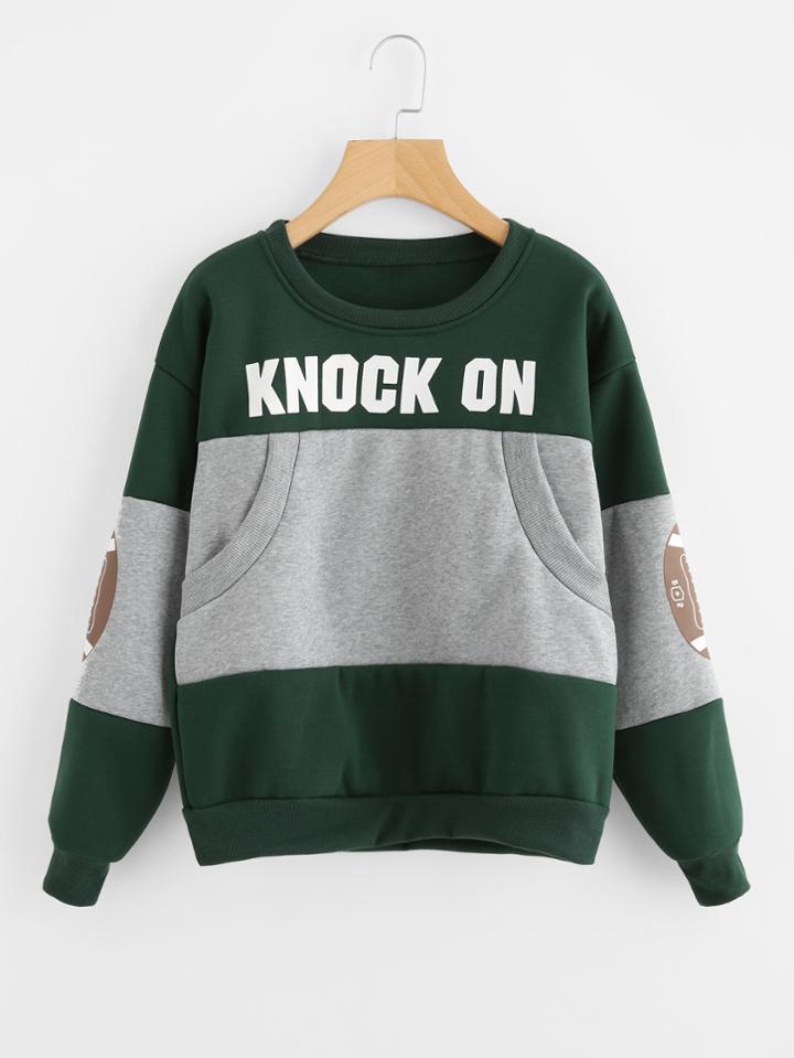 Romwe Graphic Print Color Block Sweatshirt