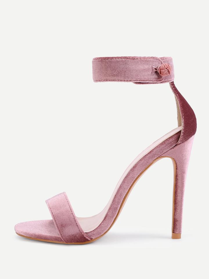 Romwe Velvet Ankle Strap Stiletto Pumps