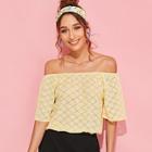 Romwe Off Shoulder Bell Sleeve Floral Lace Top