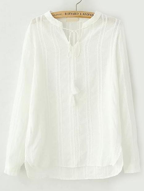 Romwe Dip Hem Lace Up White Shirt