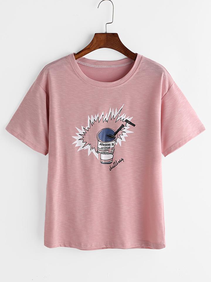 Romwe Pink Printed Tee