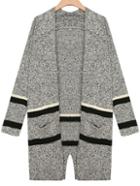 Romwe Striped Pockets Grey Coat