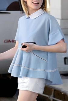 Romwe Short Sleeve Hollow Top With Zipper Shorts