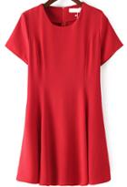 Romwe With Zipper Short Sleeve Red Dress