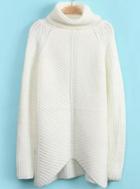 Romwe High Neck Loose Knit White Sweater