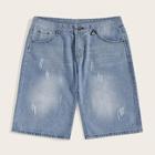 Romwe Guys Ripped Letter Patched Denim Shorts