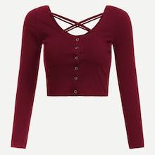 Romwe Criss-cross Button Front Ribbed Top