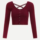 Romwe Criss-cross Button Front Ribbed Top