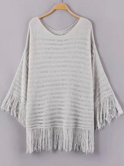 Romwe With Tassel Bat Grey Sweater
