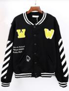 Romwe Striped Letter Embroidered Patch Black Jacket