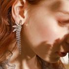 Romwe Flower Detail Rhinestone Fringe Drop Earrings