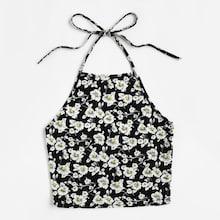 Romwe Plus Halterneck Floral Top