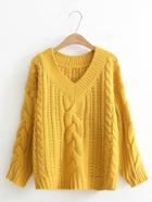 Romwe V Neckline Drop Shoulder Cable Knit Sweater