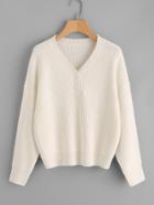 Romwe Buttoned Neck Drop Should Jumper