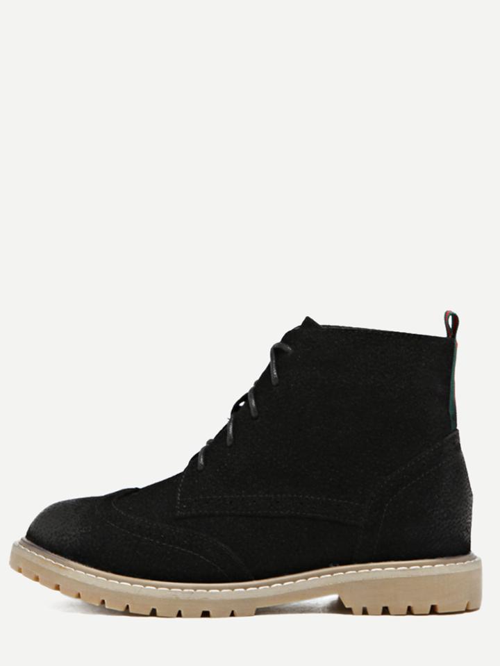 Romwe Black Nubuck Leather Lace Up Wingtip Boots
