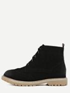 Romwe Black Nubuck Leather Lace Up Wingtip Boots