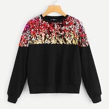 Romwe Contrast Sequin Tunic Pullover