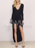 Romwe Black Long Sleeve Asymmetric Dress