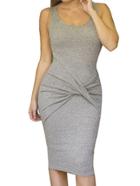 Romwe Scoop Neck Knotted Pencil Grey Dress